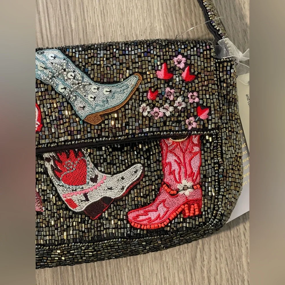 NWT Beaded Western Boots Shoulder Bag - Cowgirl Rodeo Festival Clutch - Picture 4 of 14